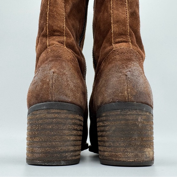 Born Poly Brown Suede Leather Tall Dual Zip Boots Size 7 M - Picture 5 of 14